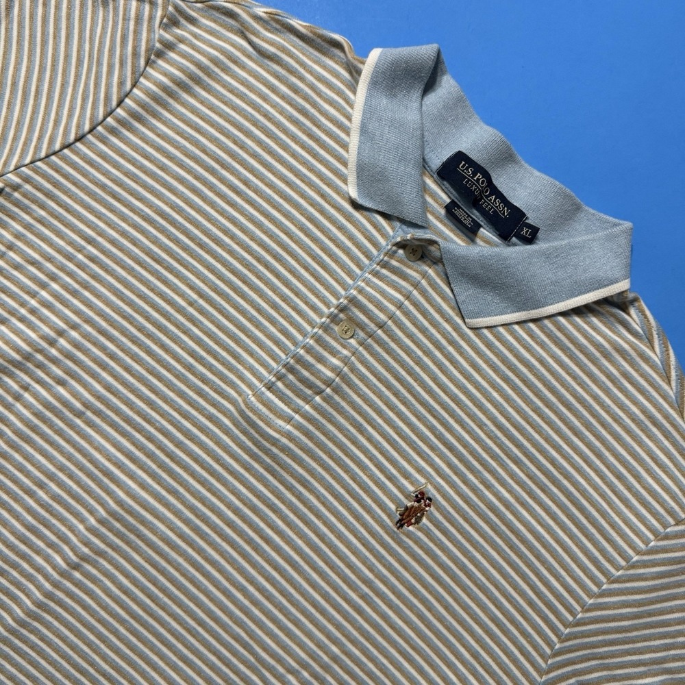 U.S. Polo Assn. Luxury Feel Large Stripped Polo Shirt Men's Short Sleeve Oxford